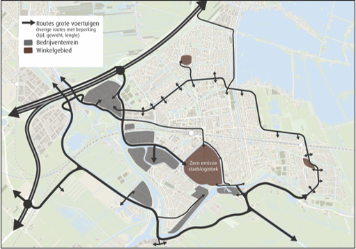 Hoofdroutes voor logistiek verkeer in Gouda